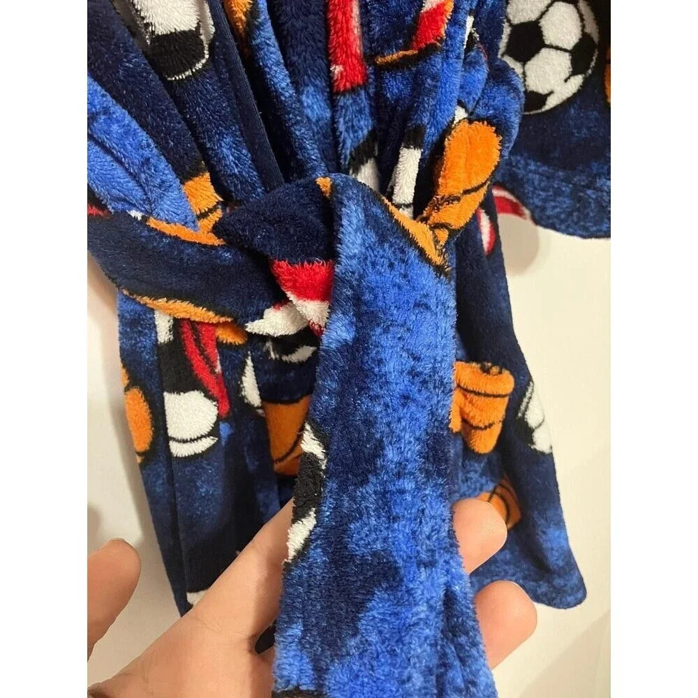 Cherokee Kids Blue Fleece Bath Robe Size S‎ Basketball Football Soccer